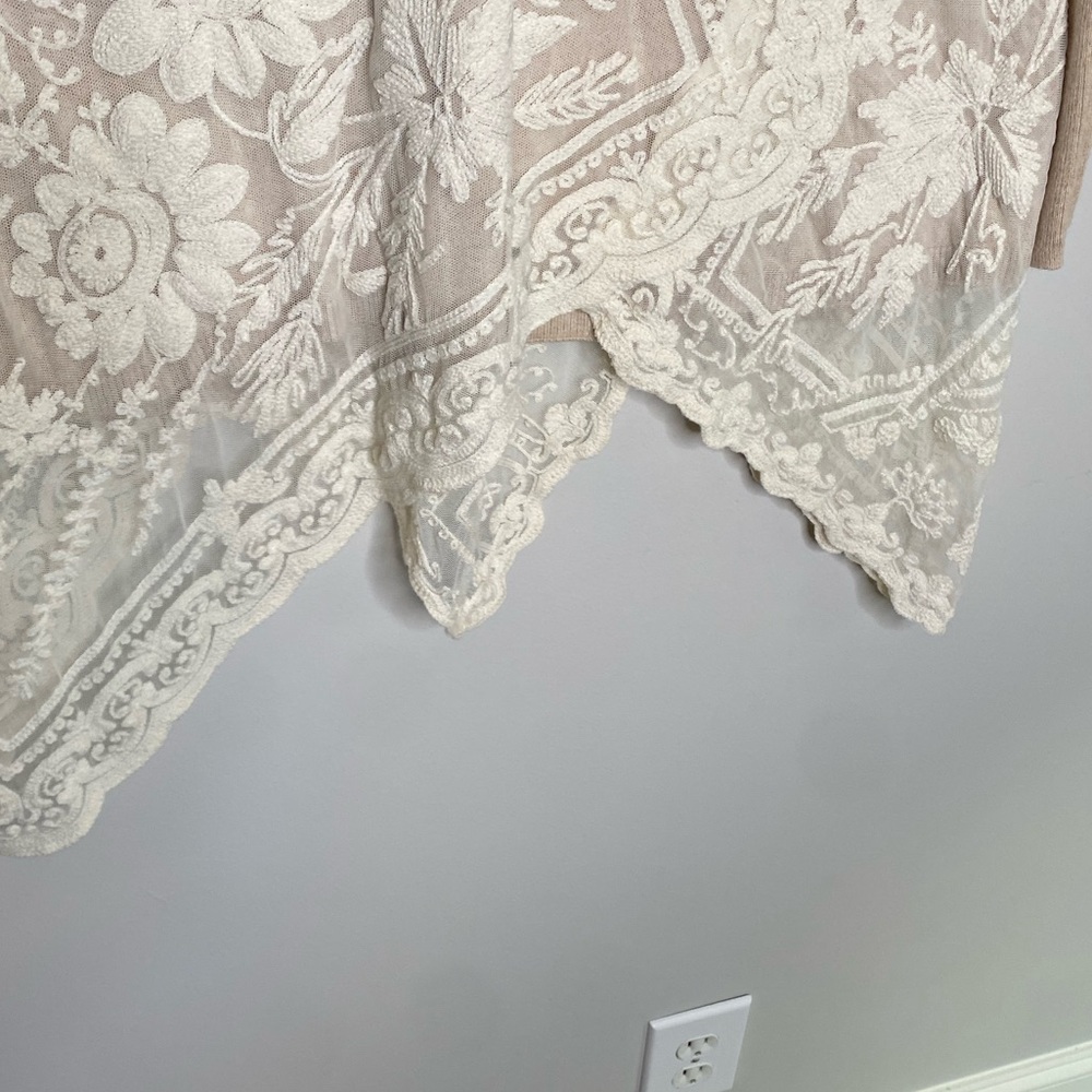 Anthropologie Angel of the North Sweater SzM Lace Hankerchief Hem Lagenlook Boho - Picture 5 of 12